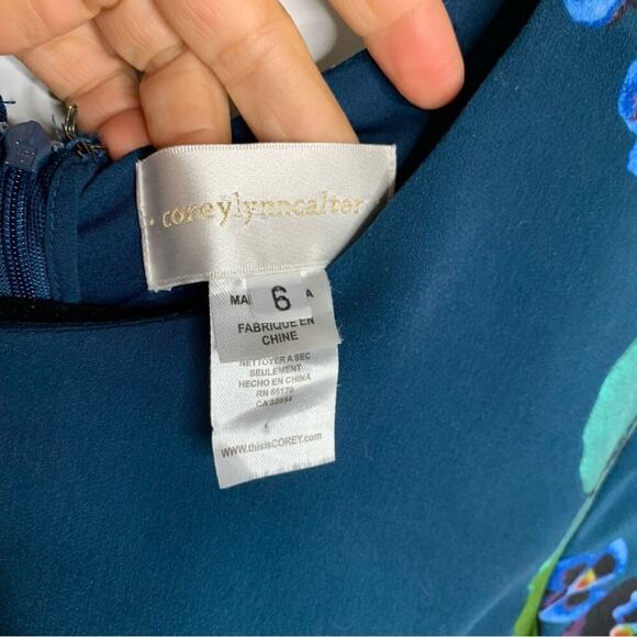 Anthropologie Corey Lynn Calter‎ floral pleated teal fit n flare dress size 6 - Picture 7 of 7